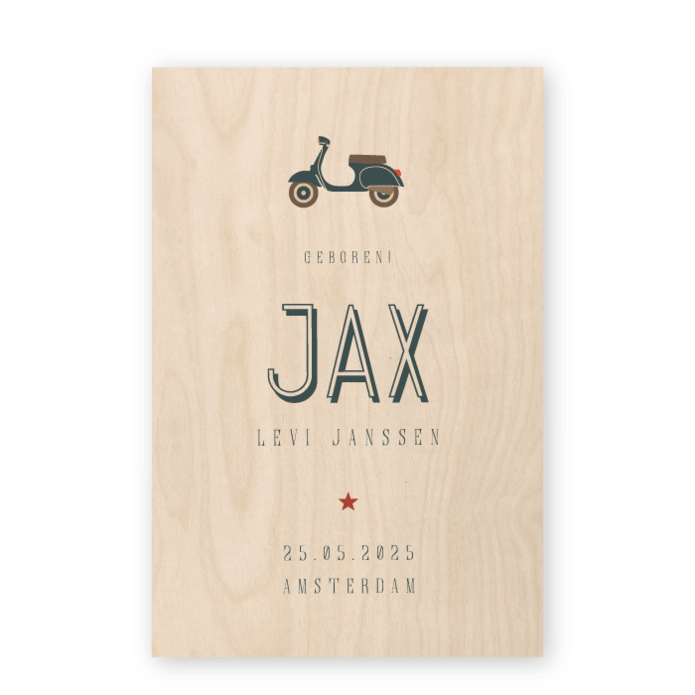 Geboortekaartje hout Jax