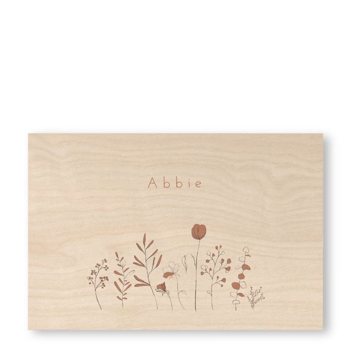 Geboortekaartje hout bloemetjes Abbie