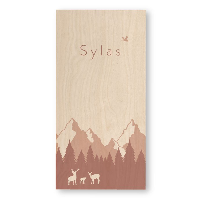 Geboortekaartje hout bergen Sylas