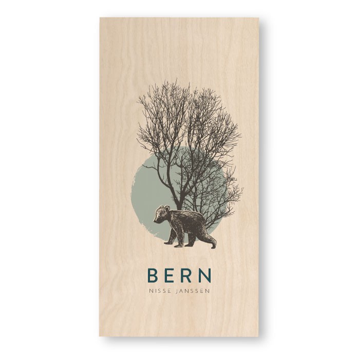Geboortekaartje hout getekende beer Bern
