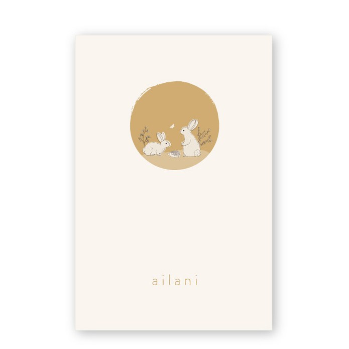 Geboortekaartje getekende konijntjes Ailani