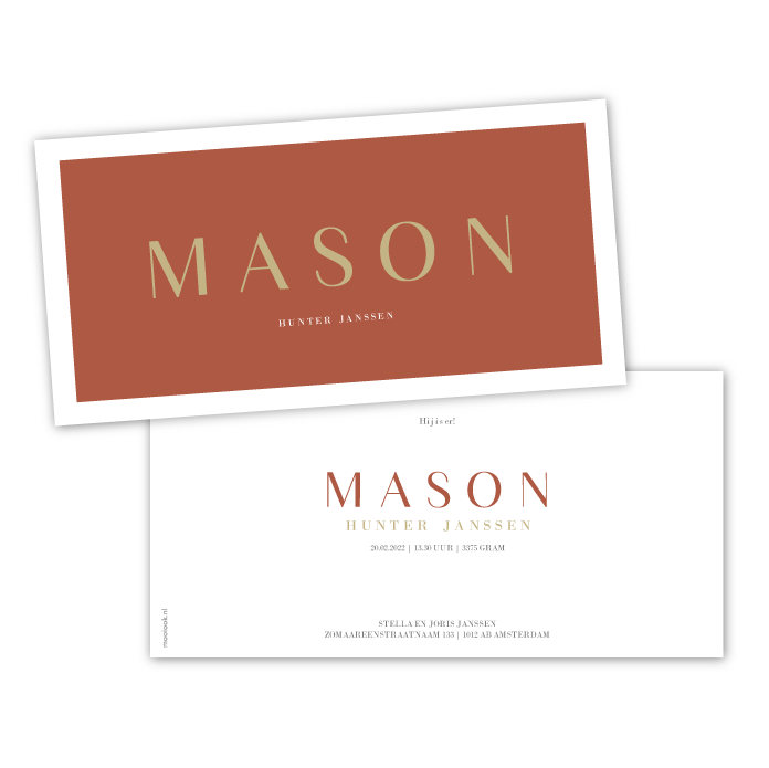 Geboortekaartje typografisch Mason