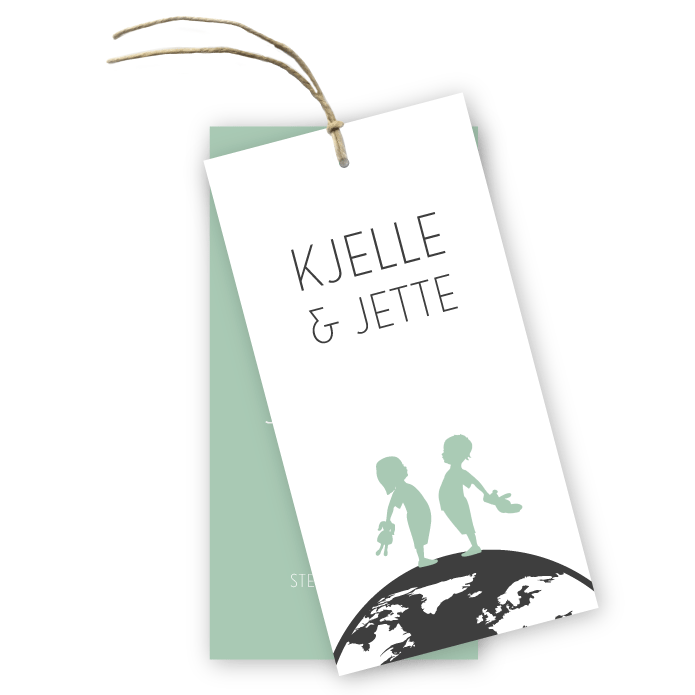 Geboortelabel wereldbol Kjelle & Jette tweeling