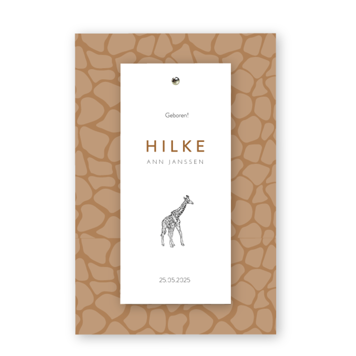 Geboortekaartje label giraffe Hilke