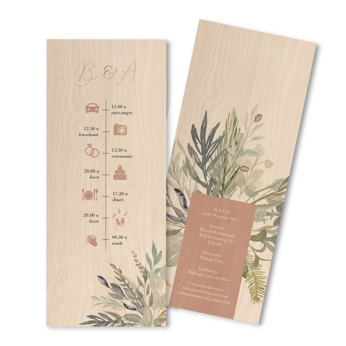 Daggastenkaart-trouwkaart-waterverf-bloemen-7,5-x-20-hout
