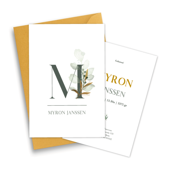 Geboortekaart-botanisch-typografisch-strak-Myron