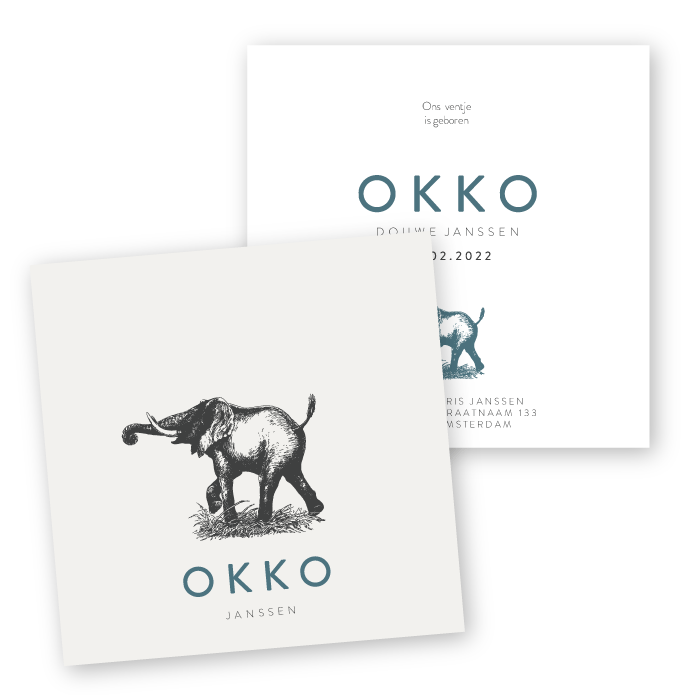 geboortekaart-getekende-olifant-luxe-papier-Okko-1