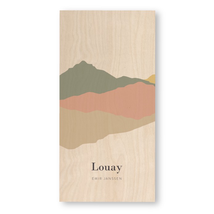 Geboortekaartje houten abstract bergen Louay