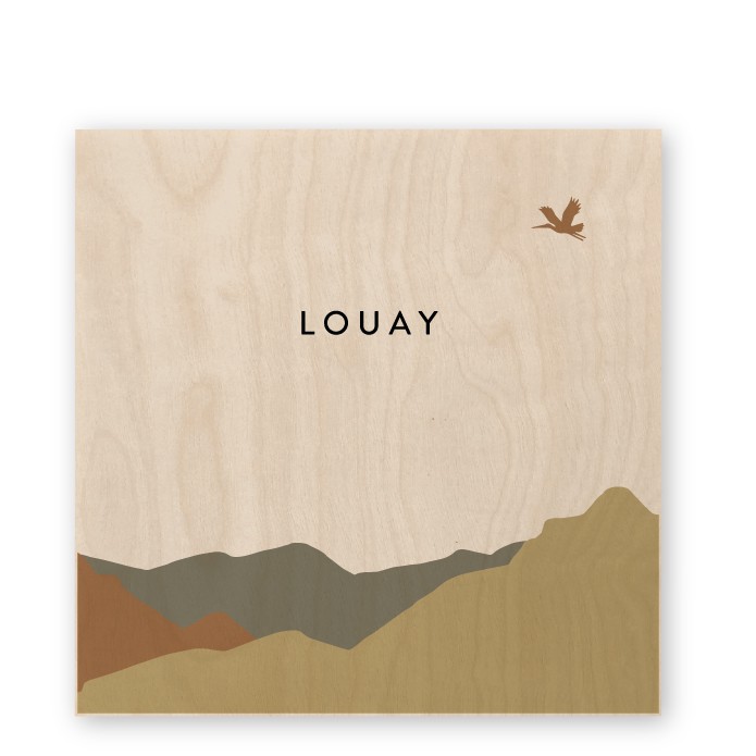 Geboortekaartje houten bergen Louay