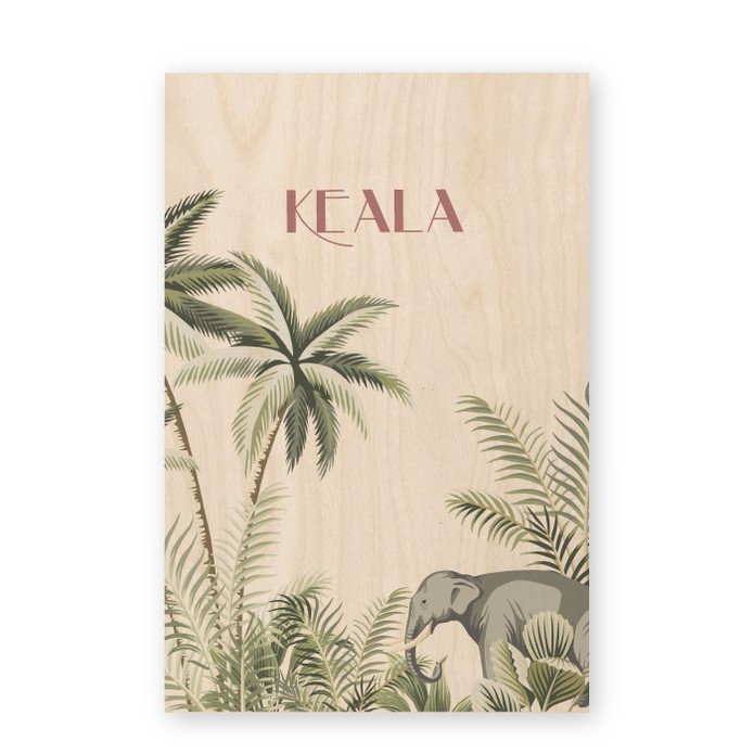 Geboortekaart-houten-jungle-olifant-keala