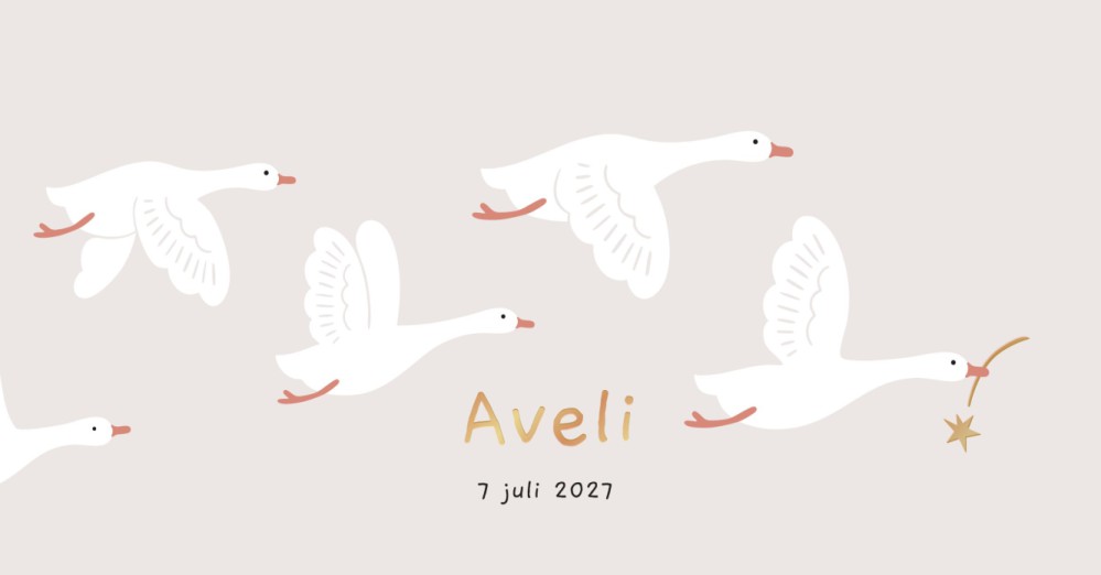 Geboortekaartje Aveli Vliegende Ganzen Dubbel Goud Folie