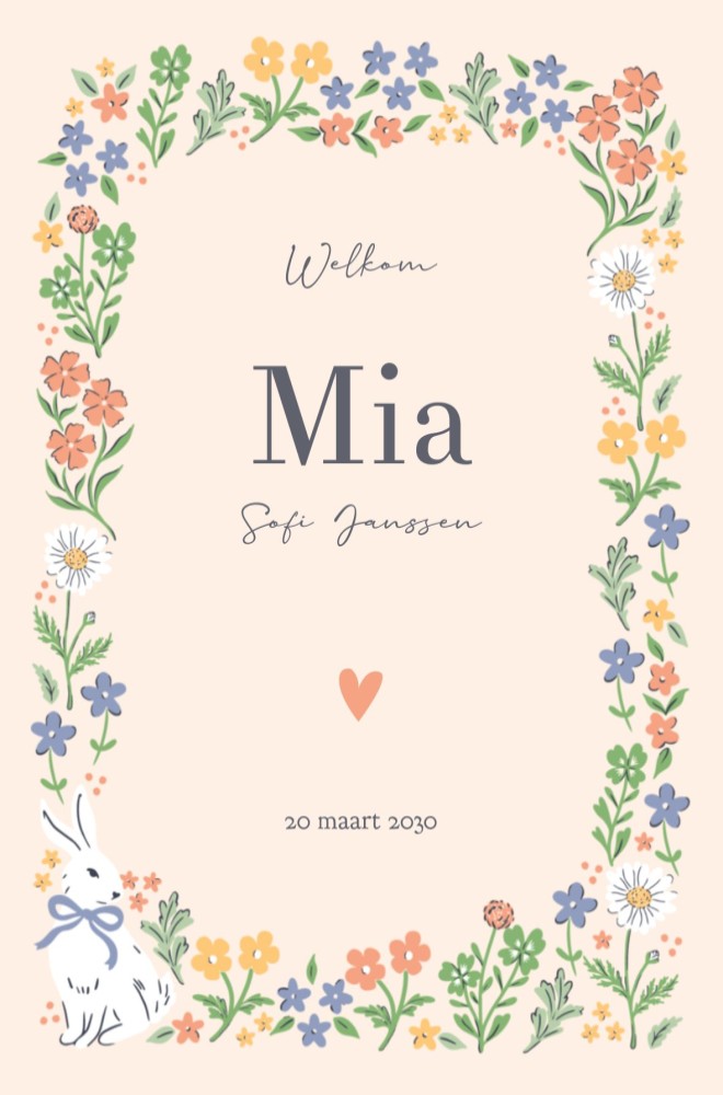 Geboortekaartje bloemetjes kader Mia - Sofi grace