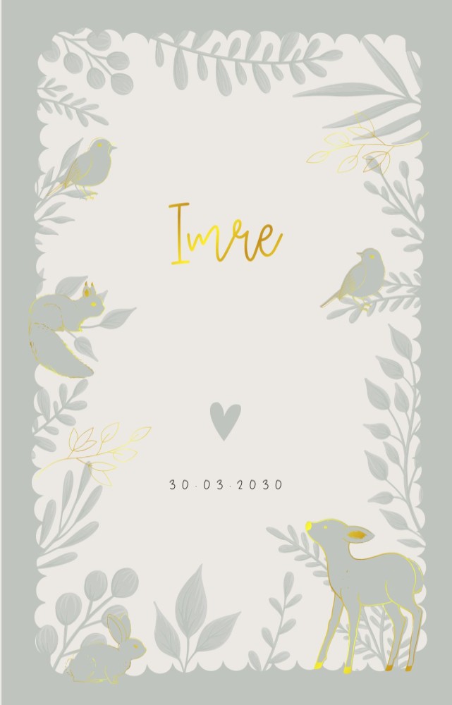 Geboortekaartje bosdieren Imre dubbel