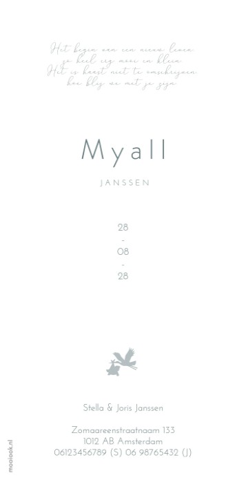 Geboortekaartje botanische takjes Myall achter