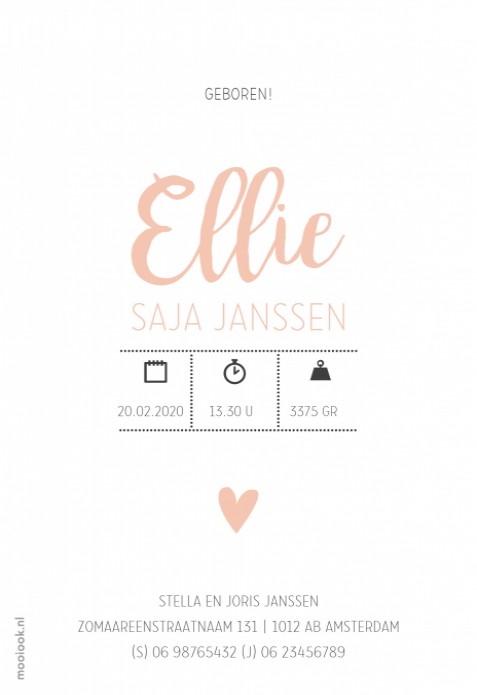 Geboortekaartje silhouetje meisje Ellie achter