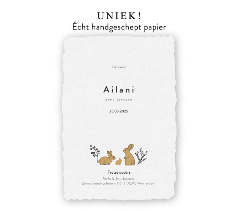 geboortekaartje-handgeschept-papier-getekend-konijntje-ailani