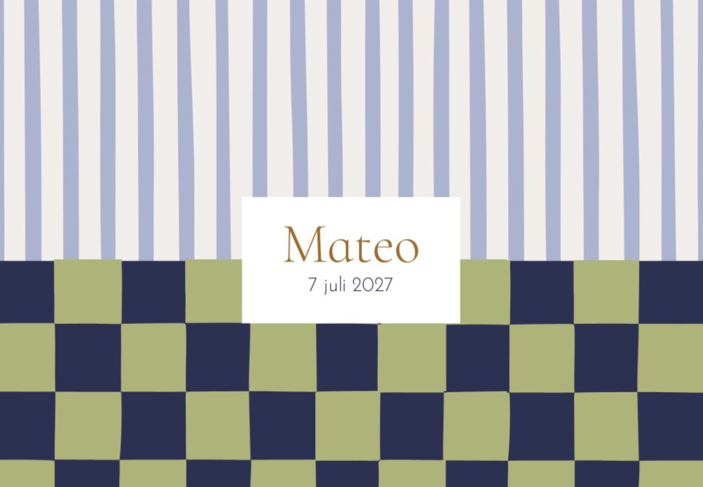 Geboortekaartje Mateo strepen en blokken - Froukje den Nijs