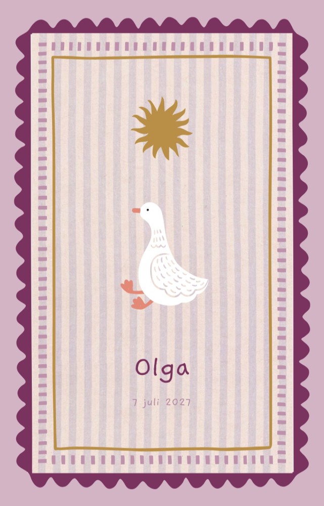 Geboortekaartje Olga kaders strepen gansje dubbel