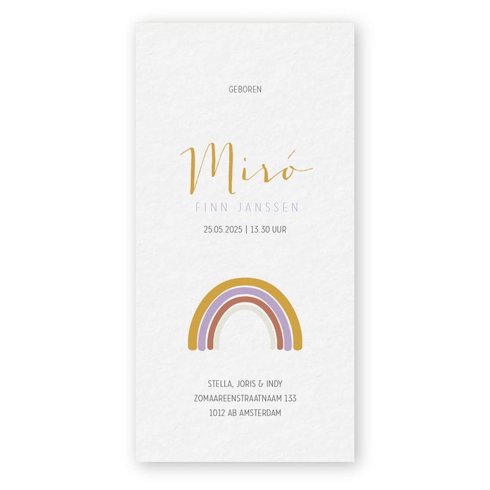 Geboortekaartje regenboog Miro