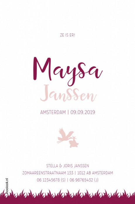 Geboortekaartje silhouetje meisje Maysa