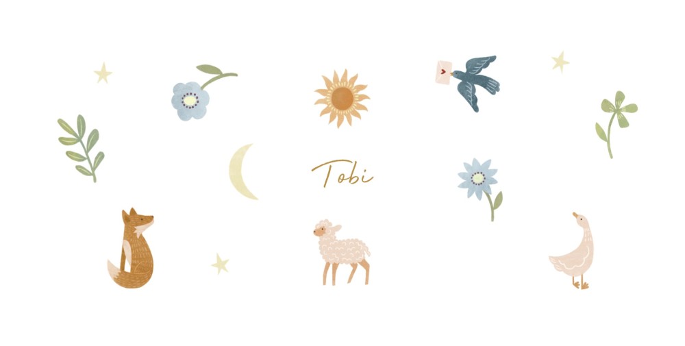 Geboortekaartje Tobi waterverf dieren 20x10 Dubbel