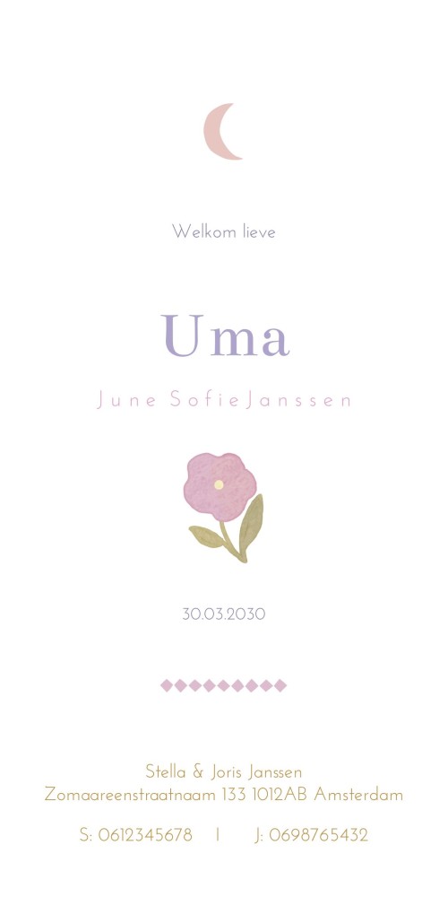 Geboortekaartje Uma waterverf bloemen 10x20 - Froukje