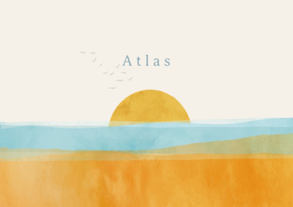 Geboortekaartje waterverf zee strand Atlas