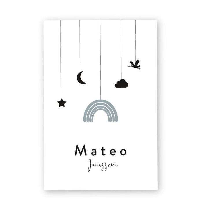Geboortekaartje kraft Mateo regenboog