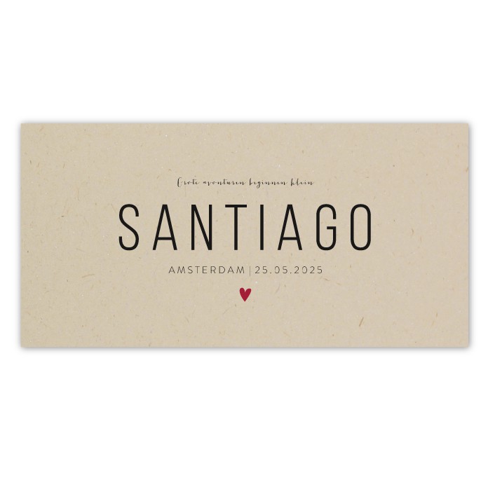 Geboortekaartje duurzaam handwrite Santiago