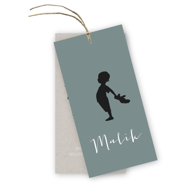 Geboortekaartje grijs kraft papier silhouetje Malik