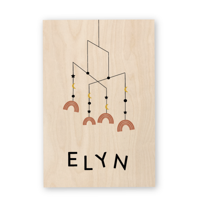 Geboortekaartje hout mobiel regenboog Elyn