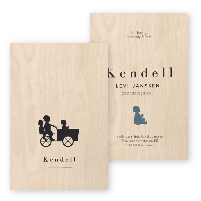 Geboortekaartje hout Kendell