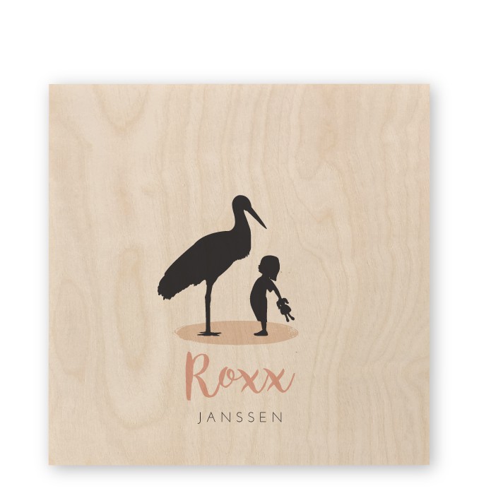 Geboortekaartje hout ooievaar Roxx