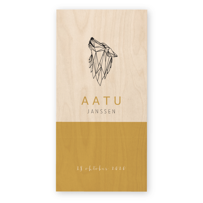 geboortekaartje hout geometrische wolf Aatu