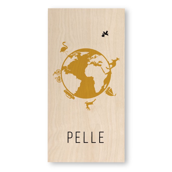 Geboortekaartje wereldbol hout Pelle