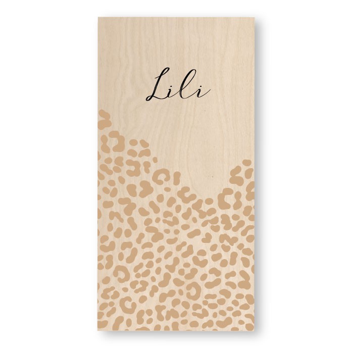 Geboortekaartje houten panterprint  Lili