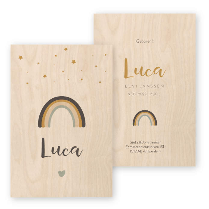 Geboortekaartje hout Luca