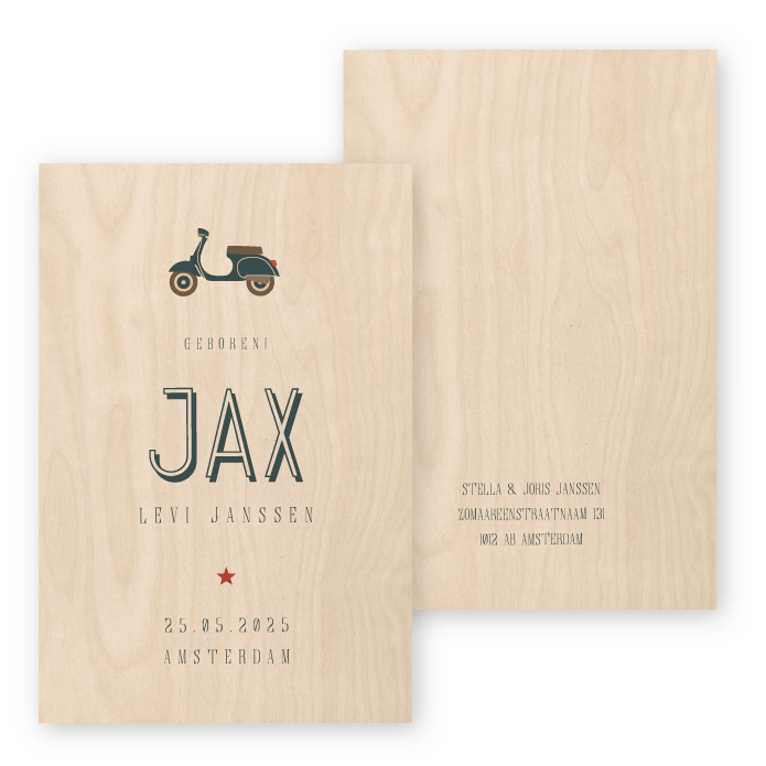 Geboortekaartje hout Jax