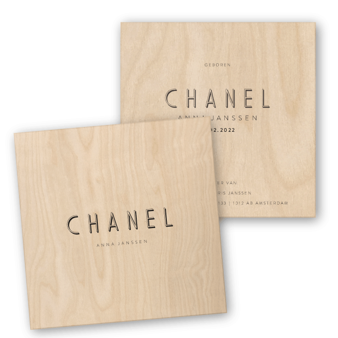 Geboortekaartje hout Chanel