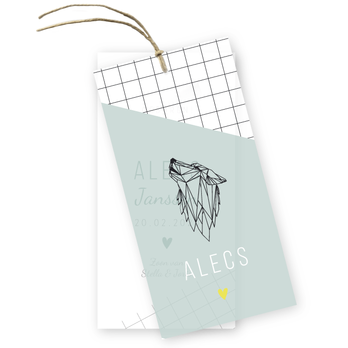 Geboortekaartje kalkpapier geometrische wolf Alecs