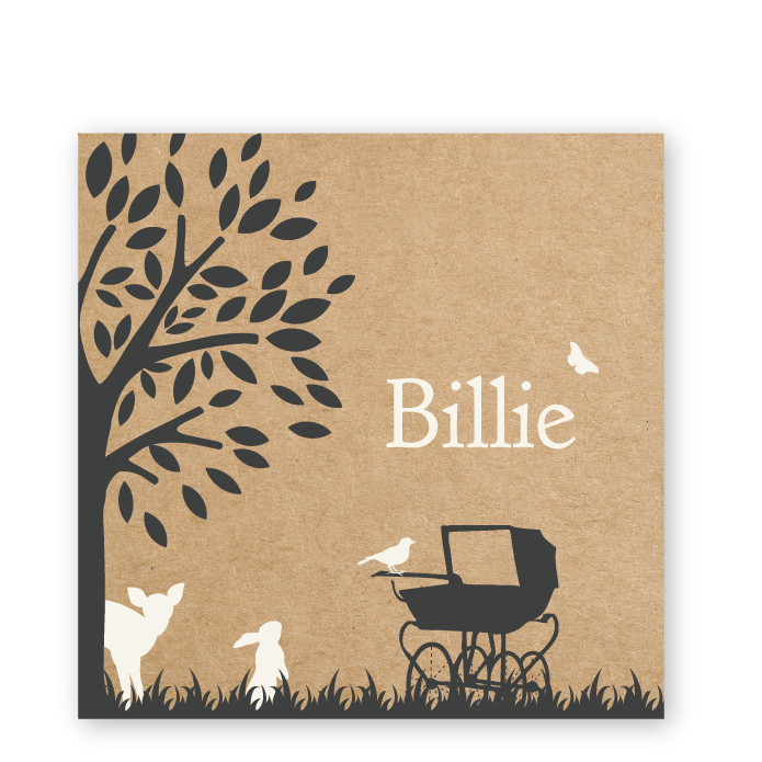 Geboortekaartje kraft karton kinderwagen - Billie