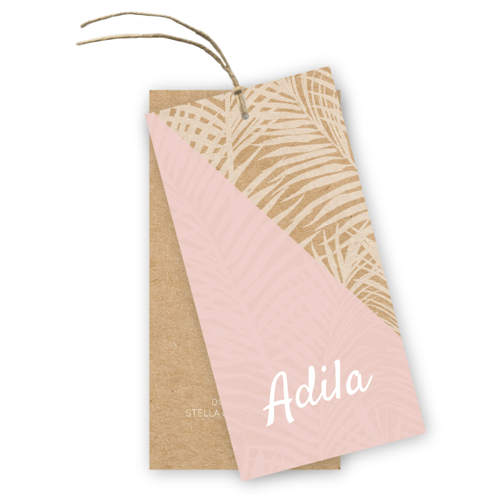 Geboortekaartje kraft labels palm bladeren Adila