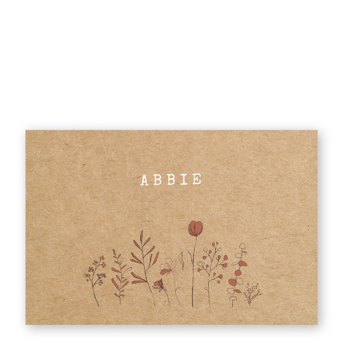 Geboortekaartje kraft karton bloemetjes Abbie