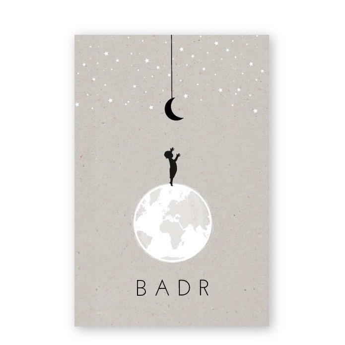 Geboortekaartje kraft karton wereldbol Badr