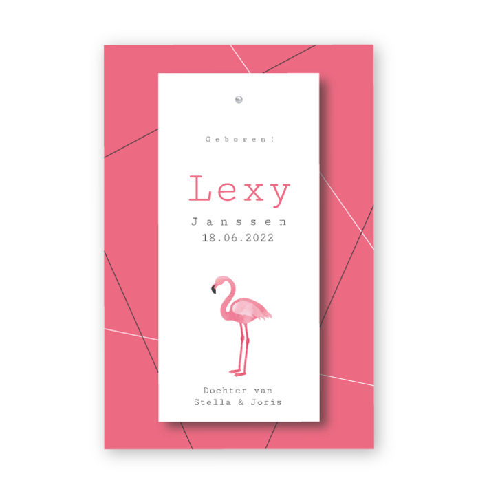 Geboortelabel geometrisch flamingo Lexy