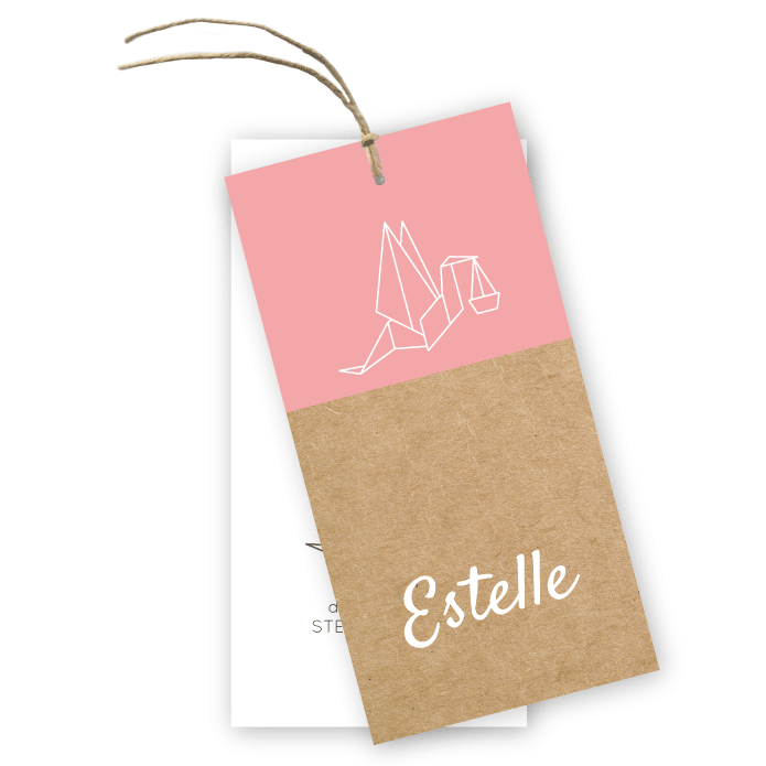 Label geboortekaartje geometrische ooievaar (M) Estelle