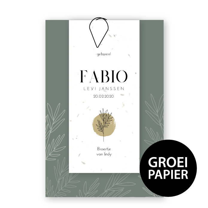 Geboortekaartje label groeipapier Fabio