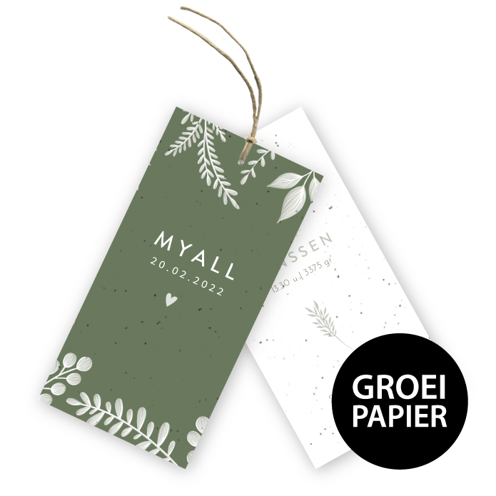 Geboortekaartje label groeipapier Myall
