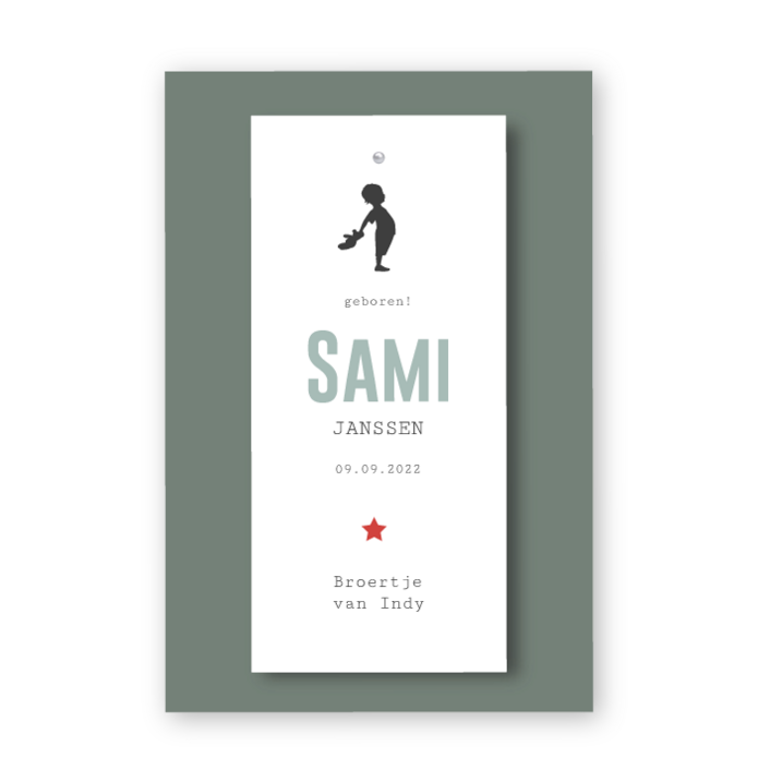 Geboortekaartje label splitpen Sami