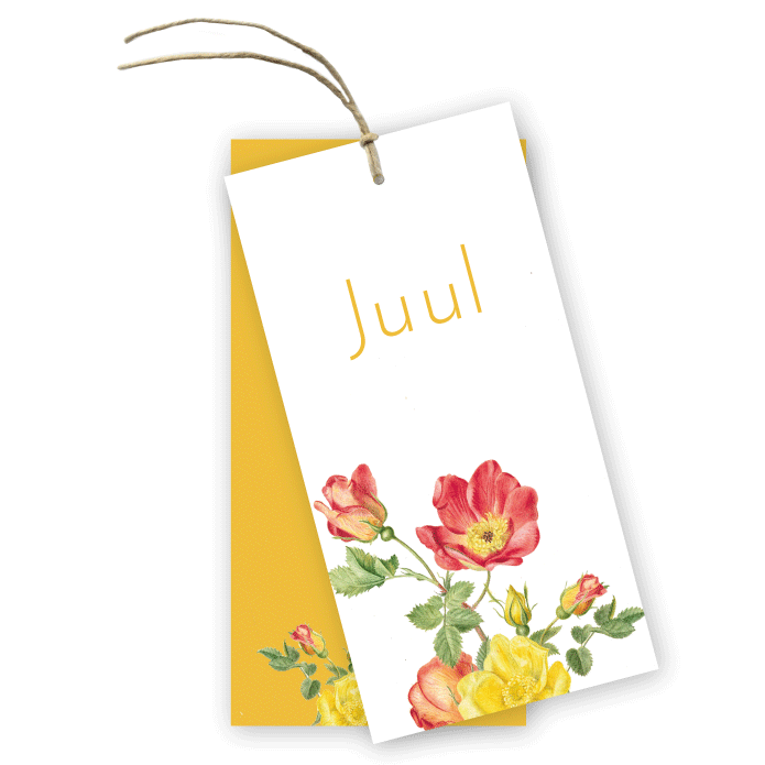 Geboortekaartje label splitpen botanische print  Juul